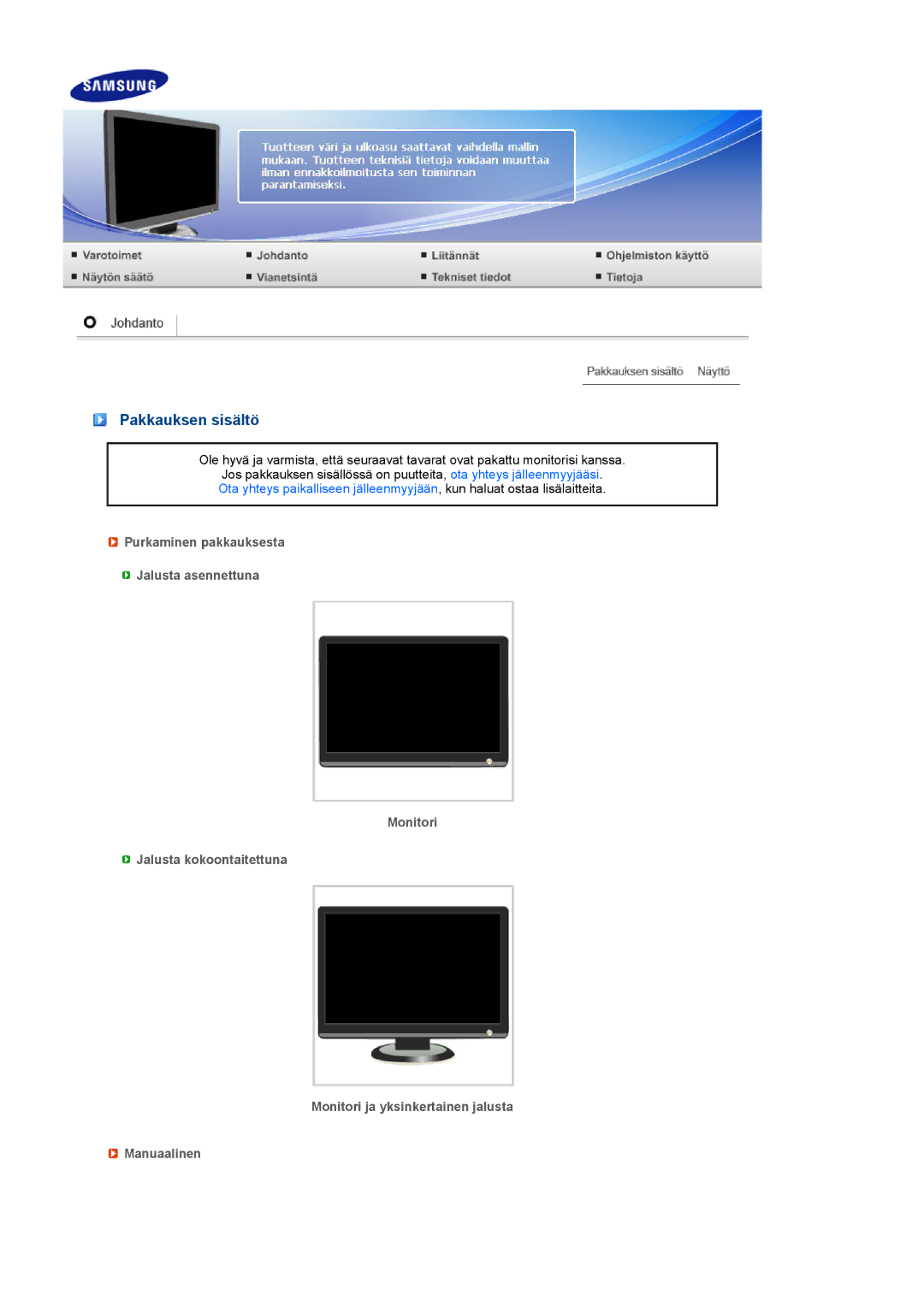 Samsung LS22MEVSFV/EDC manual Pakkauksen sisältö 