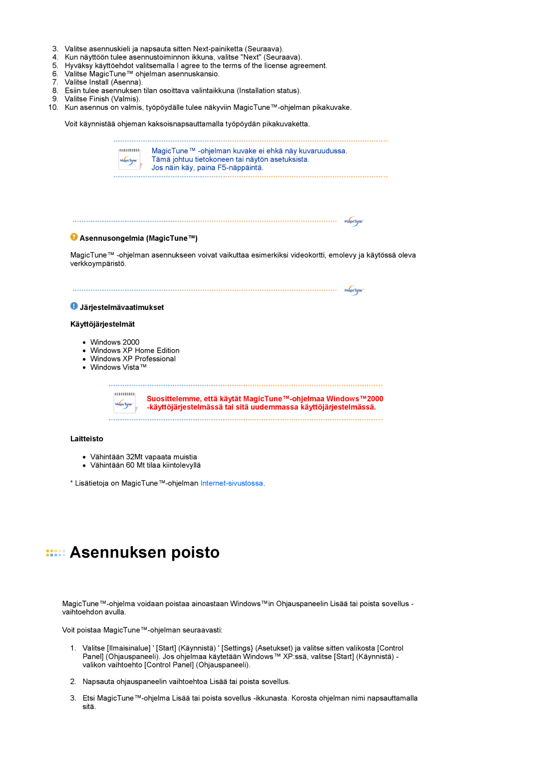 Samsung LS22MEVSFV/EDC manual Asennuksen poisto 