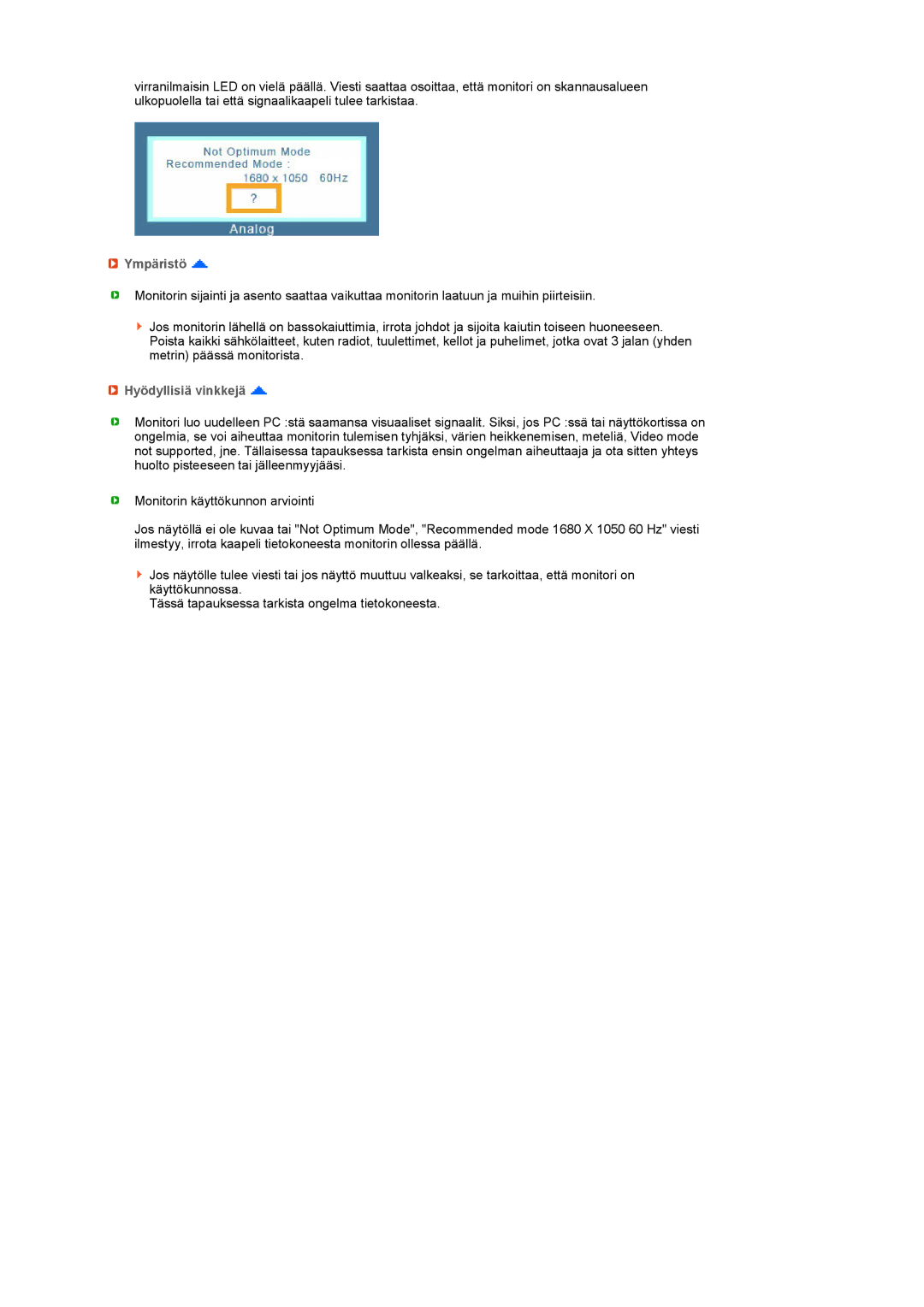 Samsung LS22MEVSFV/EDC manual Ympäristö, Hyödyllisiä vinkkejä 