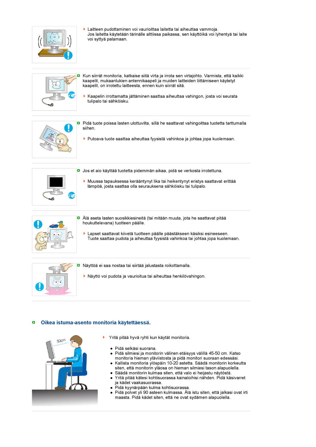 Samsung LS22MEVSFV/EDC manual Oikea istuma-asento monitoria käytettäessä 