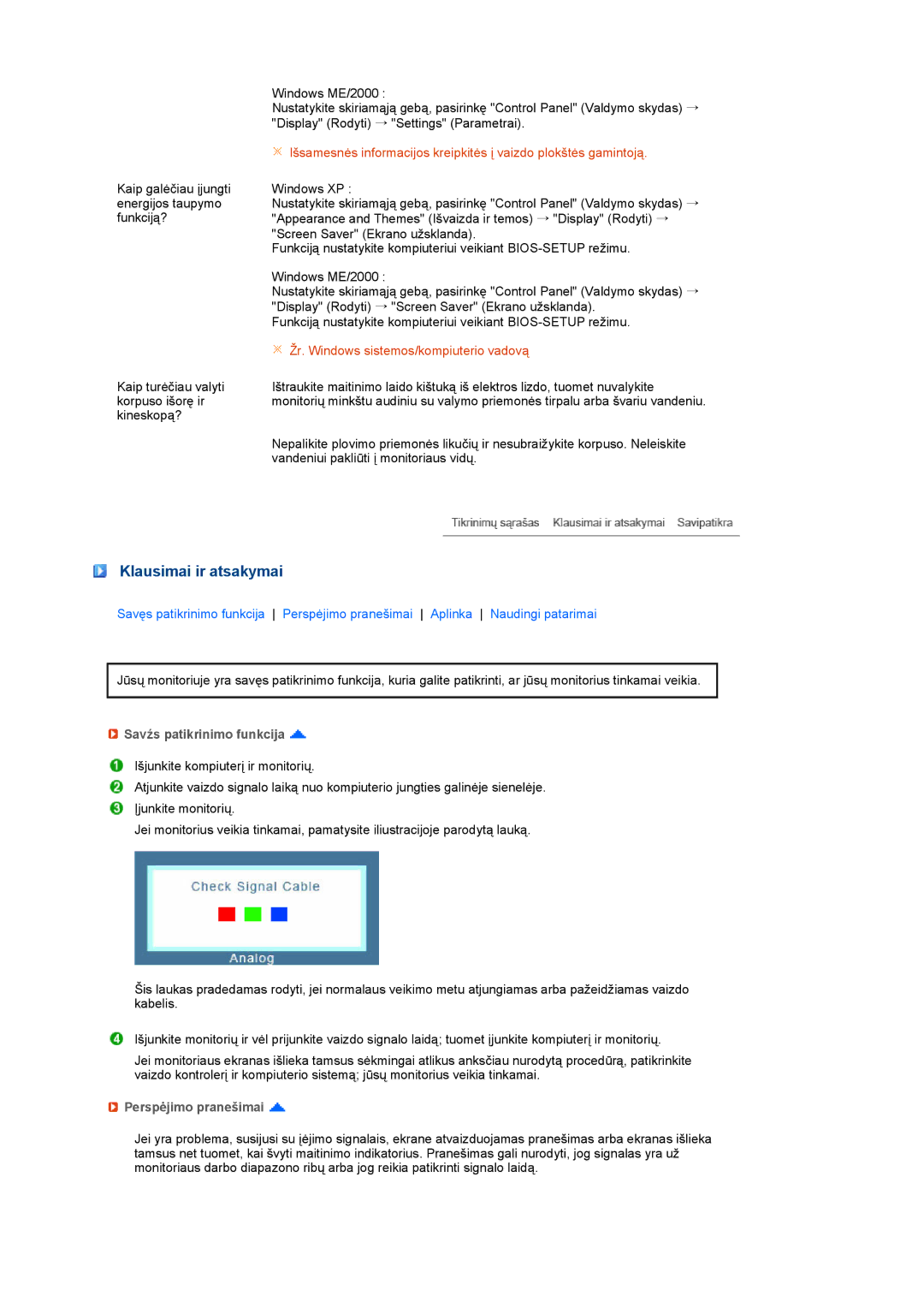 Samsung LS22MEVSFV/EDC manual Savźs patikrinimo funkcija, Perspėjimo pranešimai 