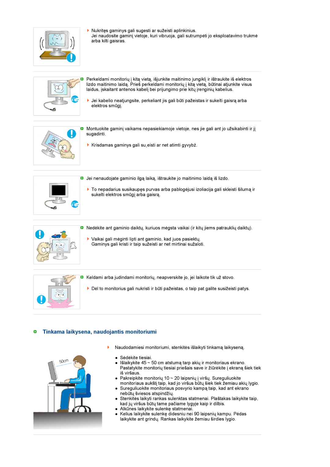 Samsung LS22MEVSFV/EDC manual Tinkama laikysena, naudojantis monitoriumi 