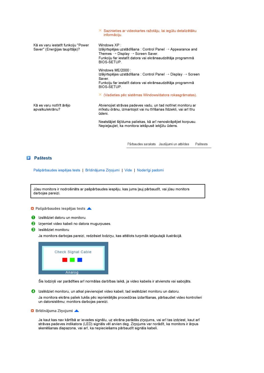 Samsung LS22MEVSFV/EDC manual Paštests, Pašpārbaudes iespējas tests, Brīdinājuma Ziņojumi 