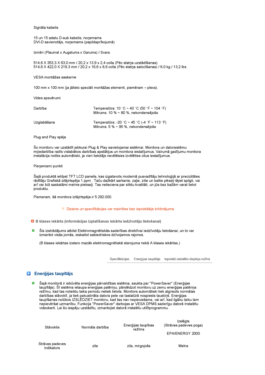 Samsung LS22MEVSFV/EDC manual Enerģijas taupītājs, Epa/Energy 