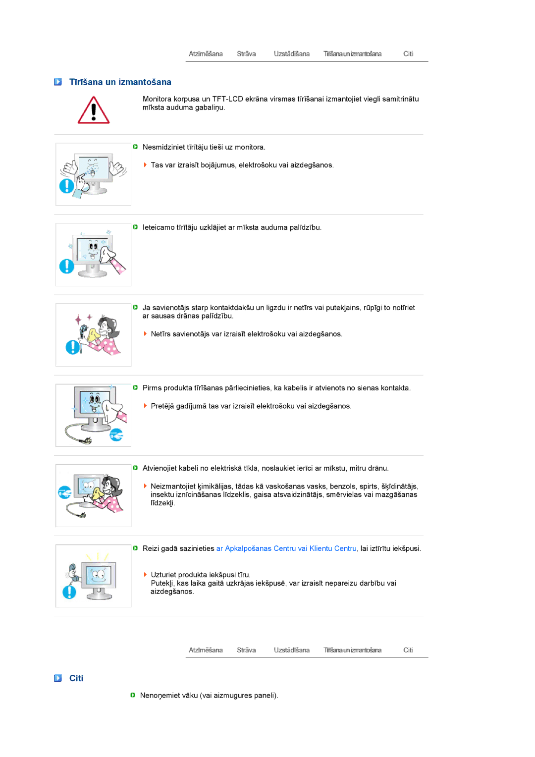 Samsung LS22MEVSFV/EDC manual Tīrīšana un izmantošana, Citi 