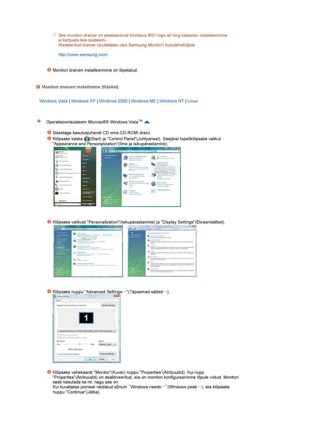 Samsung LS22MEVSFV/EDC manual Monitori draiveri installimine Käsitsi 