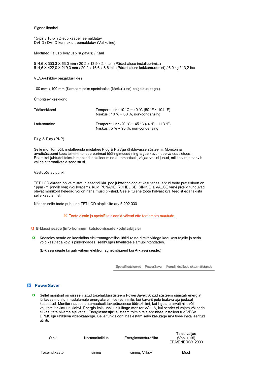 Samsung LS22MEVSFV/EDC manual PowerSaver, Klassi seade info-kommunikatsiooniseade kodutarbijale 