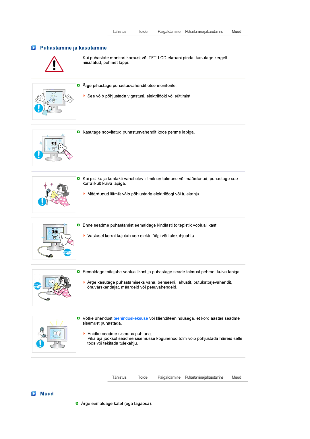 Samsung LS22MEVSFV/EDC manual Puhastamine ja kasutamine, Muud 