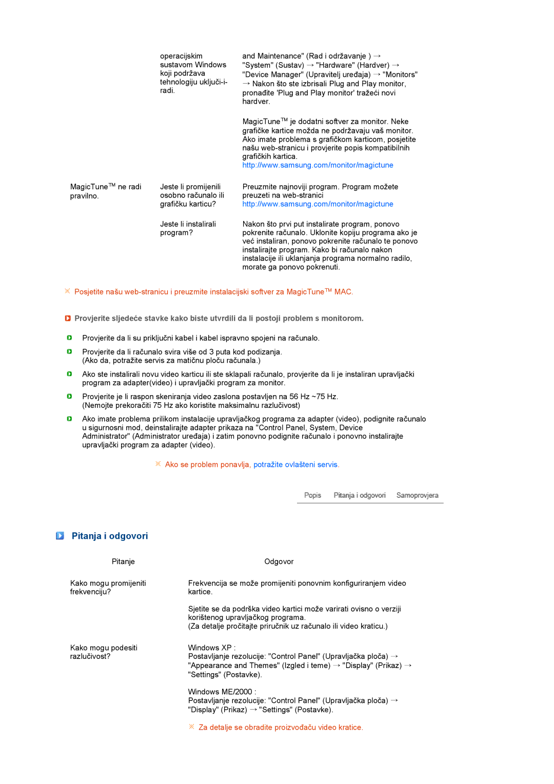 Samsung LS22MEVSFV/EDC manual Pitanja i odgovori, Za detalje se obradite proizvođaču video kratice 