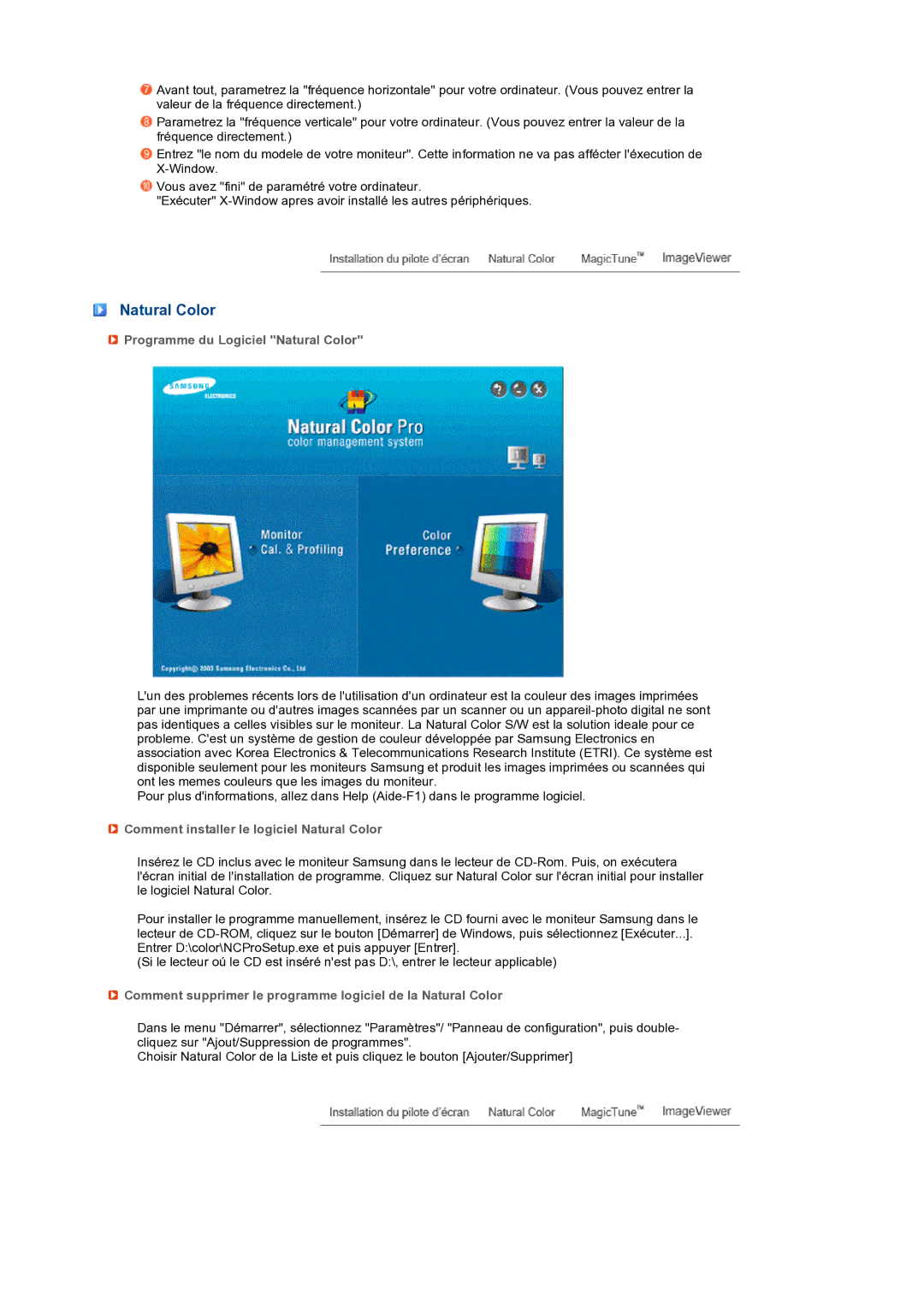 Samsung LS22MEXSFV/EDC manual Programme du Logiciel Natural Color, Comment installer le logiciel Natural Color 