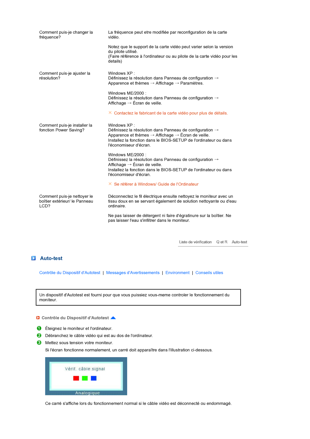 Samsung LS22MEXSFV/EDC manual Auto-test, Contrôle du Dispositif dAutotest 