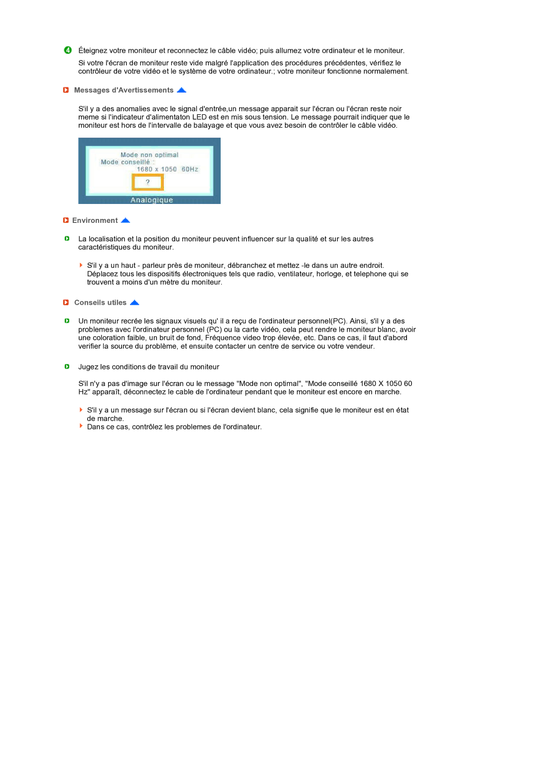 Samsung LS22MEXSFV/EDC manual Messages dAvertissements, Environment, Conseils utiles 