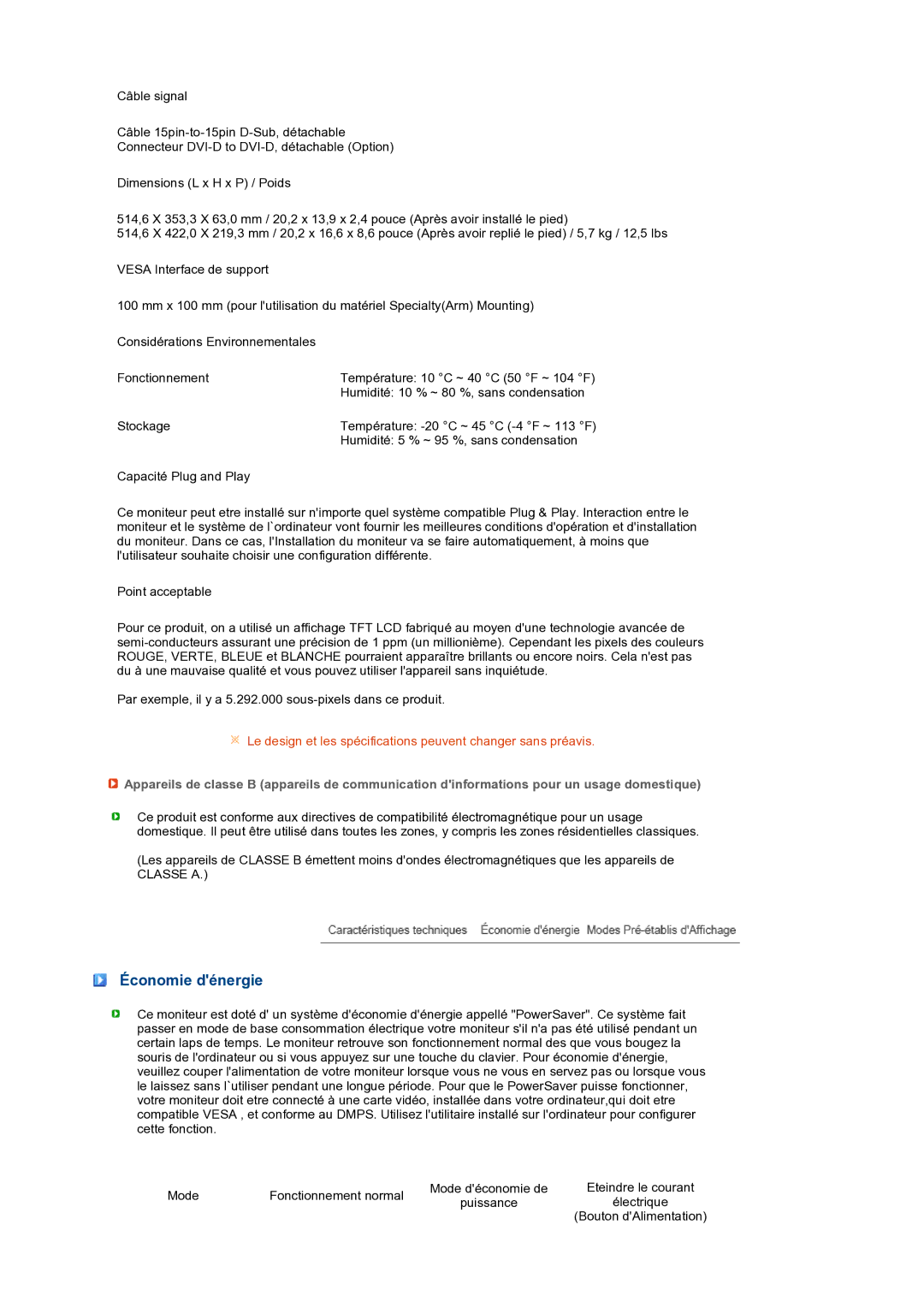 Samsung LS22MEXSFV/EDC manual Économie dénergie 