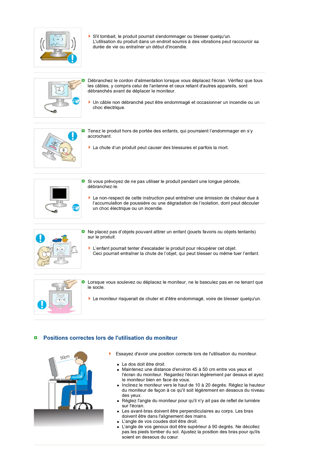 Samsung LS22MEXSFV/EDC manual Positions correctes lors de lutilisation du moniteur 