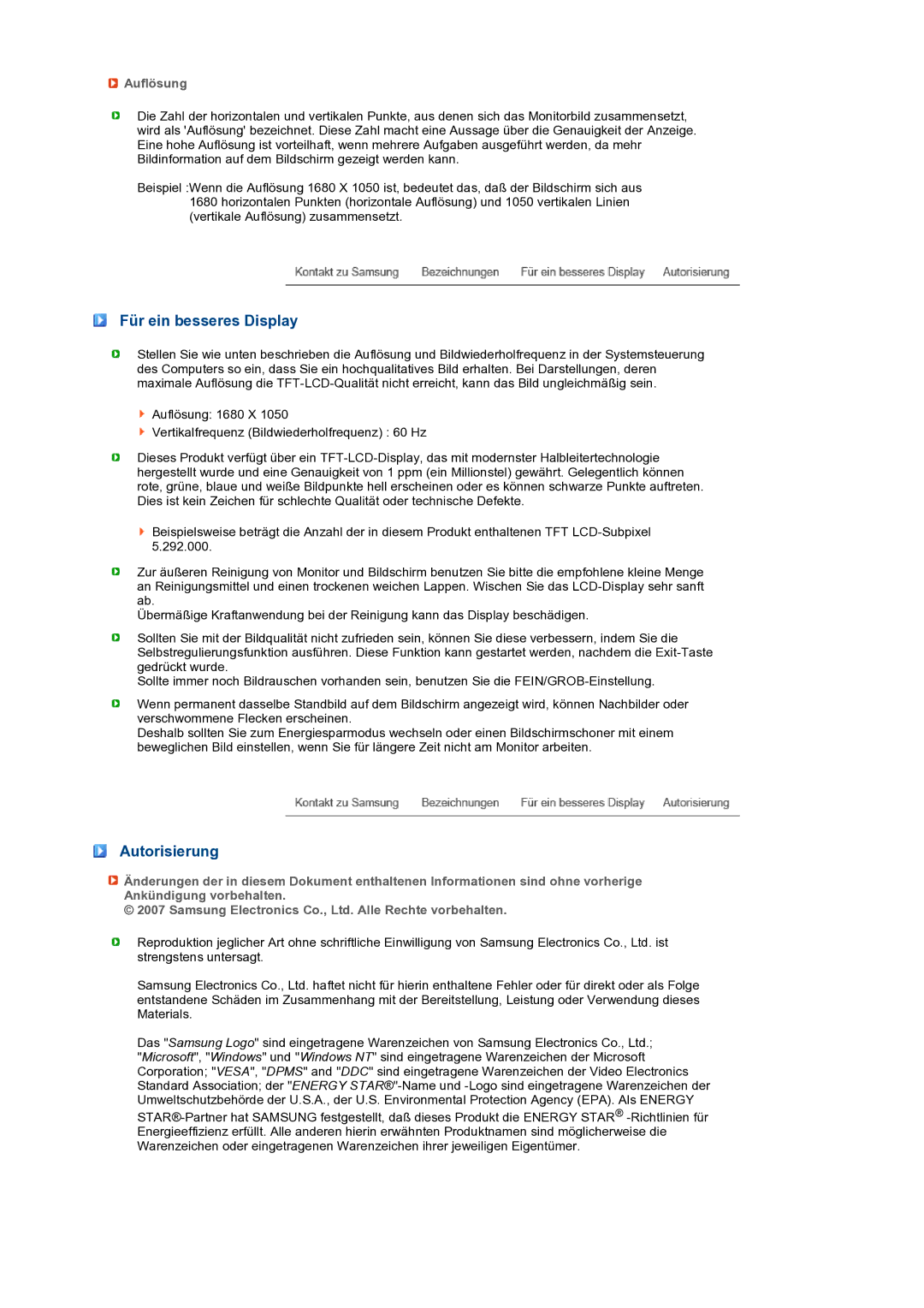 Samsung LS22MEXSFV/EDC manual Für ein besseres Display, Autorisierung, Auflösung 