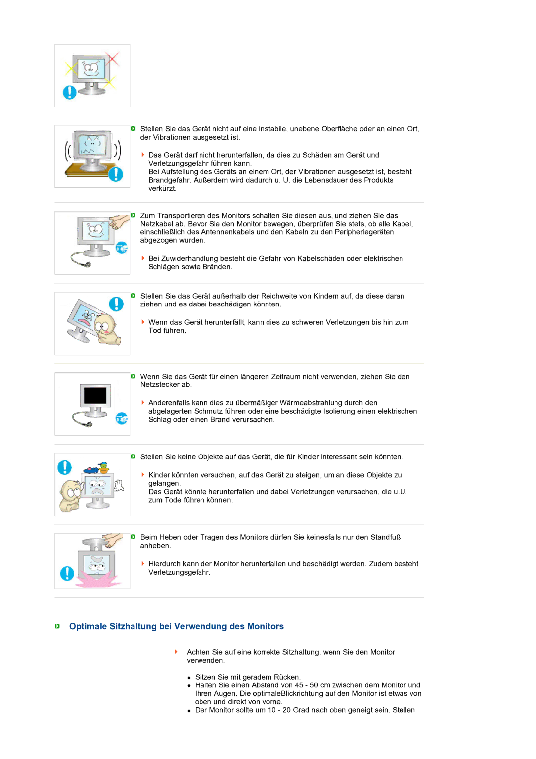 Samsung LS22MEXSFV/EDC manual Optimale Sitzhaltung bei Verwendung des Monitors 