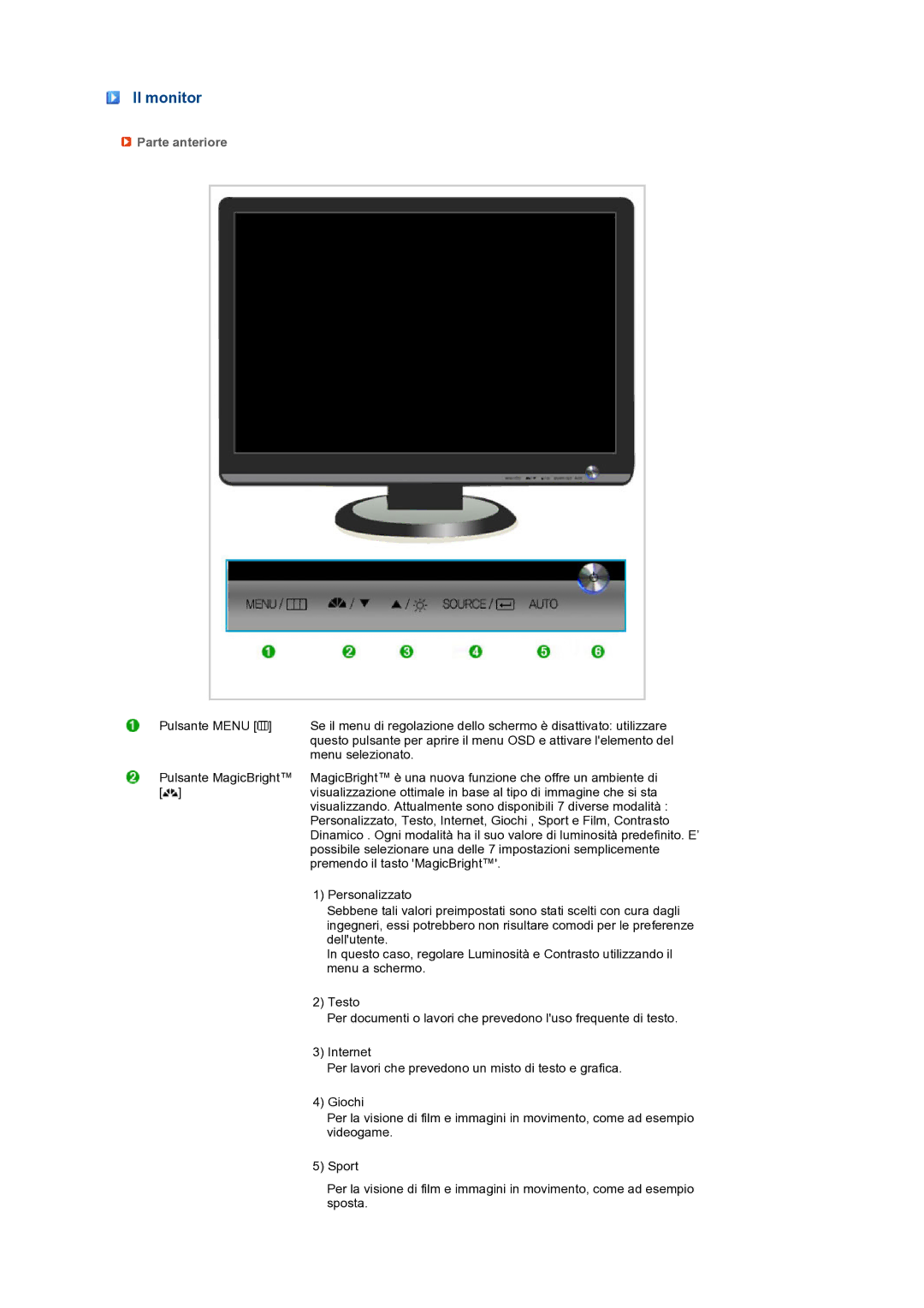 Samsung LS22MEXSFV/EDC manual Il monitor, Parte anteriore 