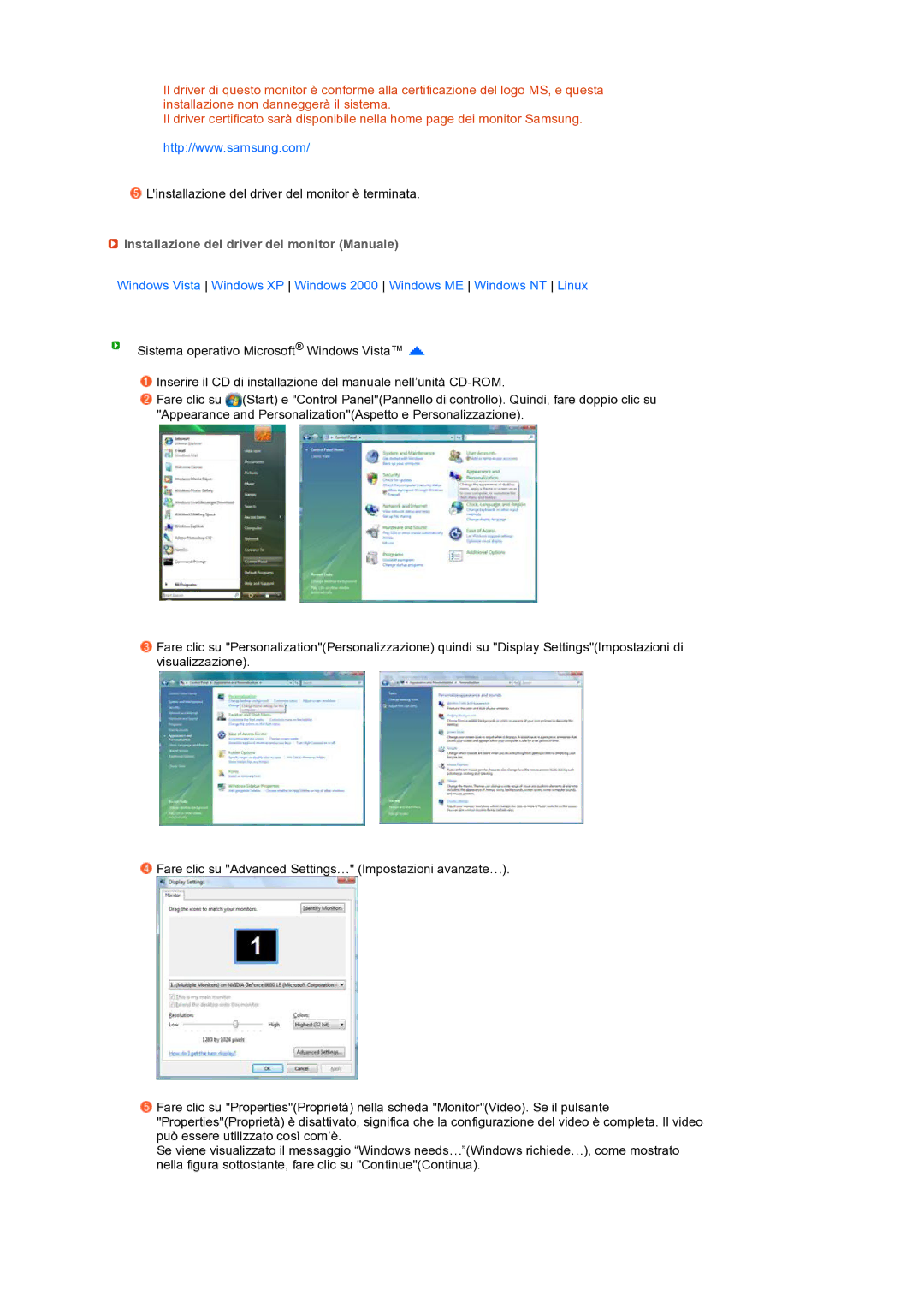 Samsung LS22MEXSFV/EDC manual Installazione del driver del monitor Manuale 