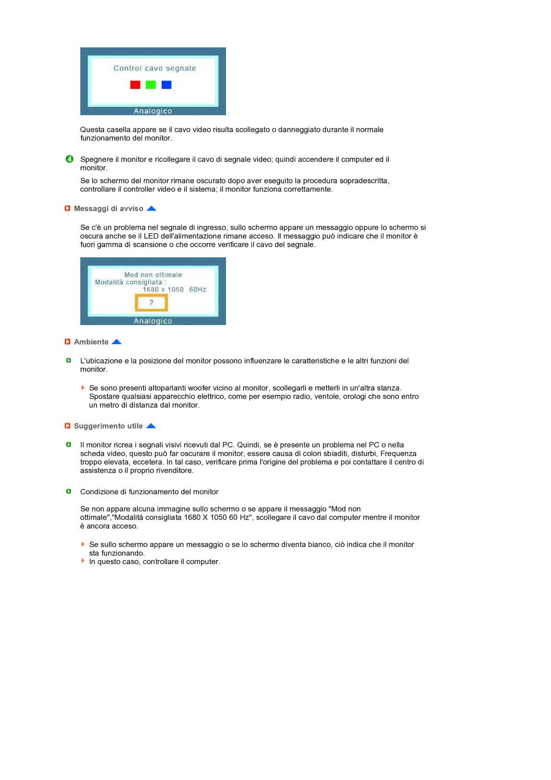 Samsung LS22MEXSFV/EDC manual Messaggi di avviso, Ambiente, Suggerimento utile 