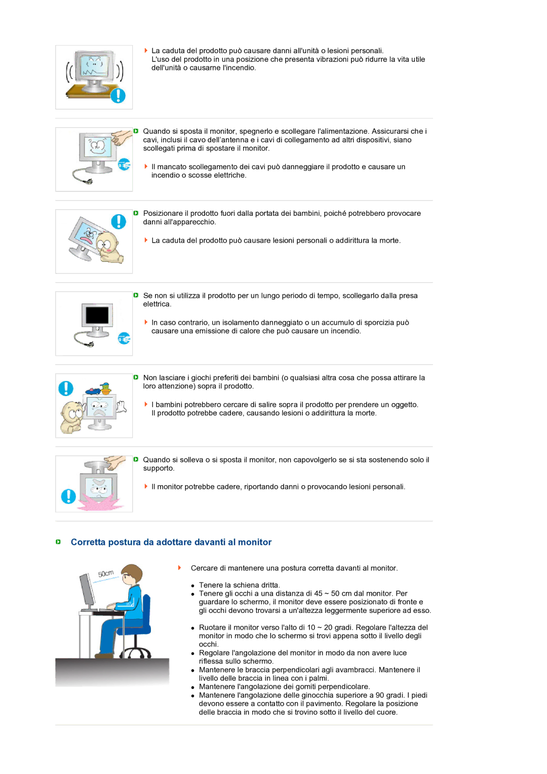 Samsung LS22MEXSFV/EDC manual Corretta postura da adottare davanti al monitor 