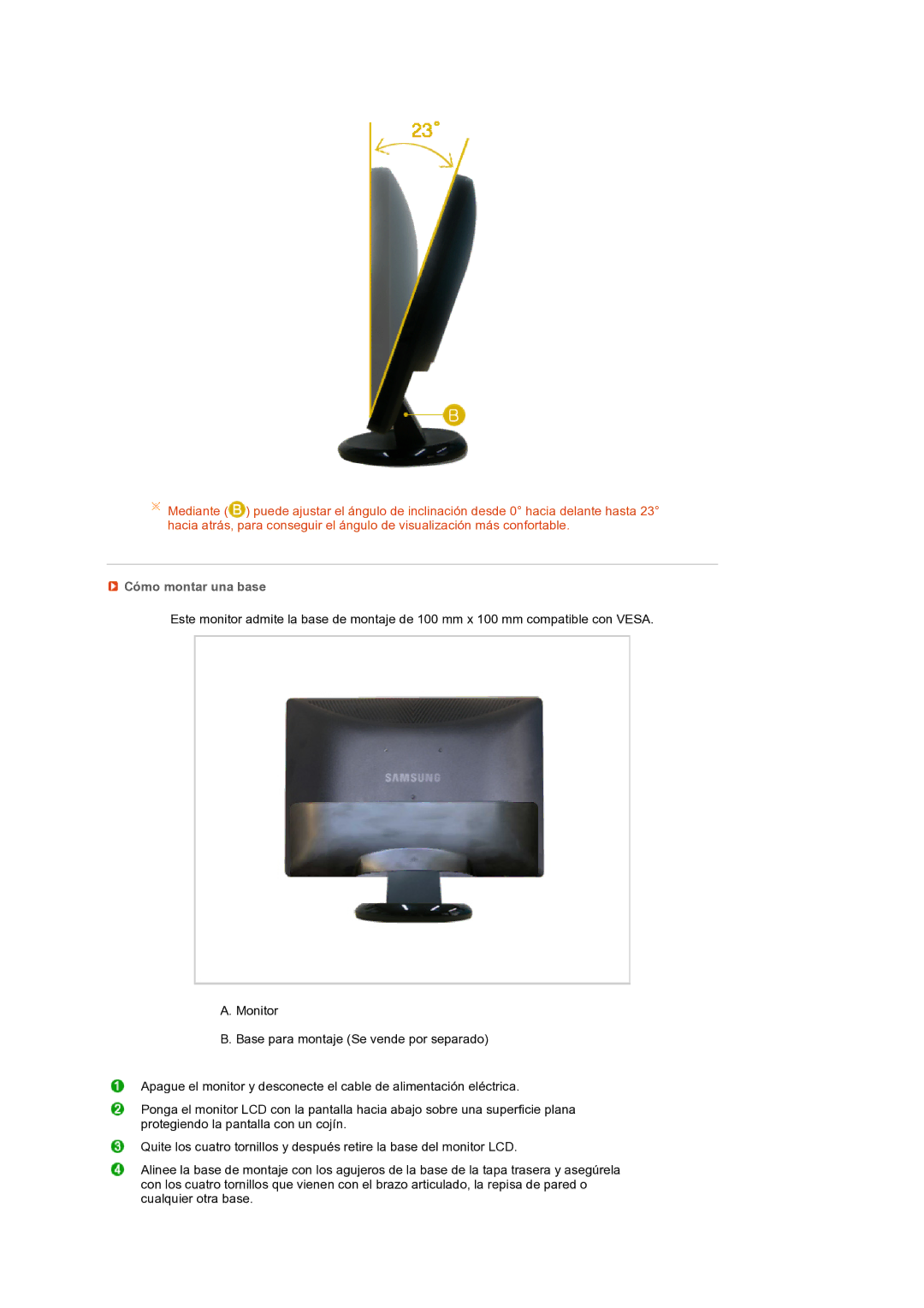 Samsung LS22MEXSFV/EDC manual Cómo montar una base 