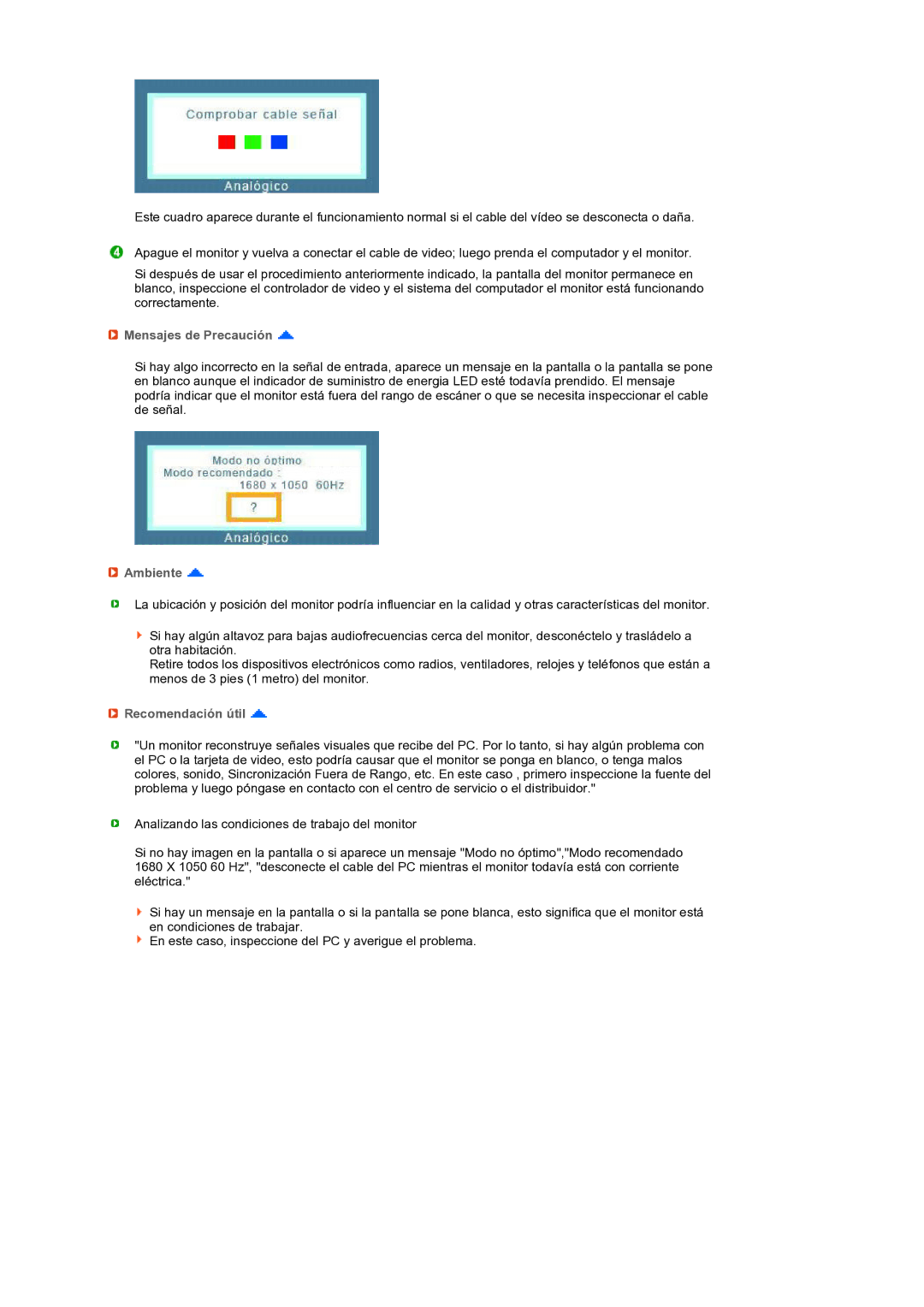 Samsung LS22MEXSFV/EDC manual Mensajes de Precaución, Ambiente, Recomendación útil 