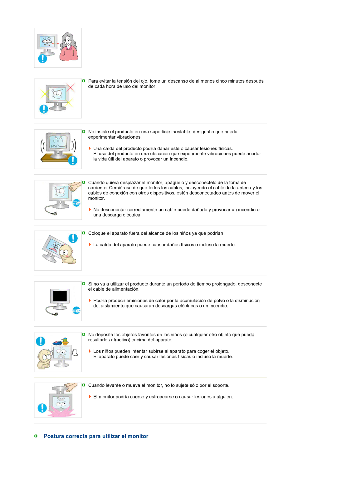 Samsung LS22MEXSFV/EDC manual Postura correcta para utilizar el monitor 