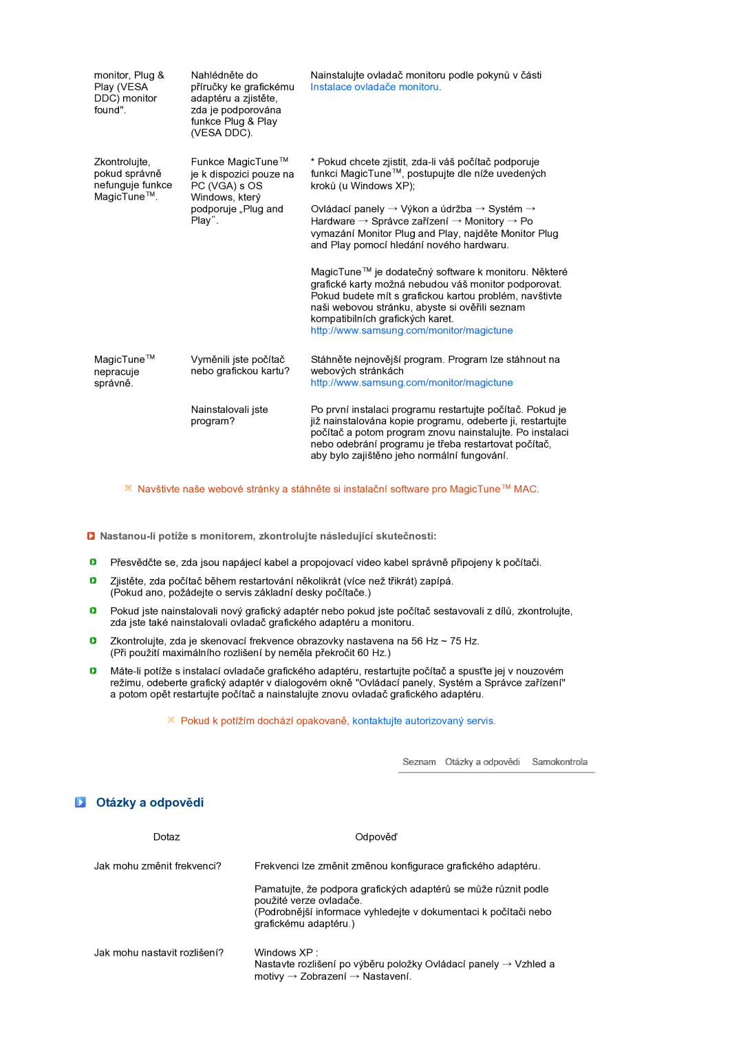 Samsung LS22MEXSFV/EDC manual Otázky a odpovědi, Vesa DDC 