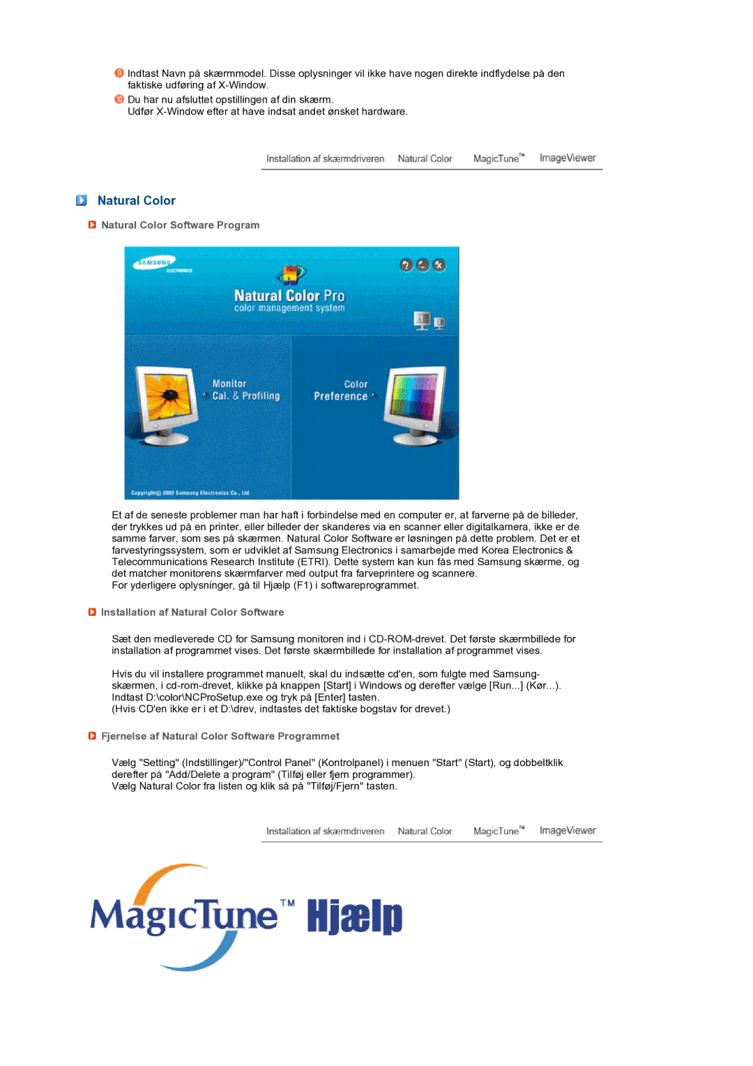 Samsung LS22MEXSFV/EDC manual Natural Color Software Program, Installation af Natural Color Software 