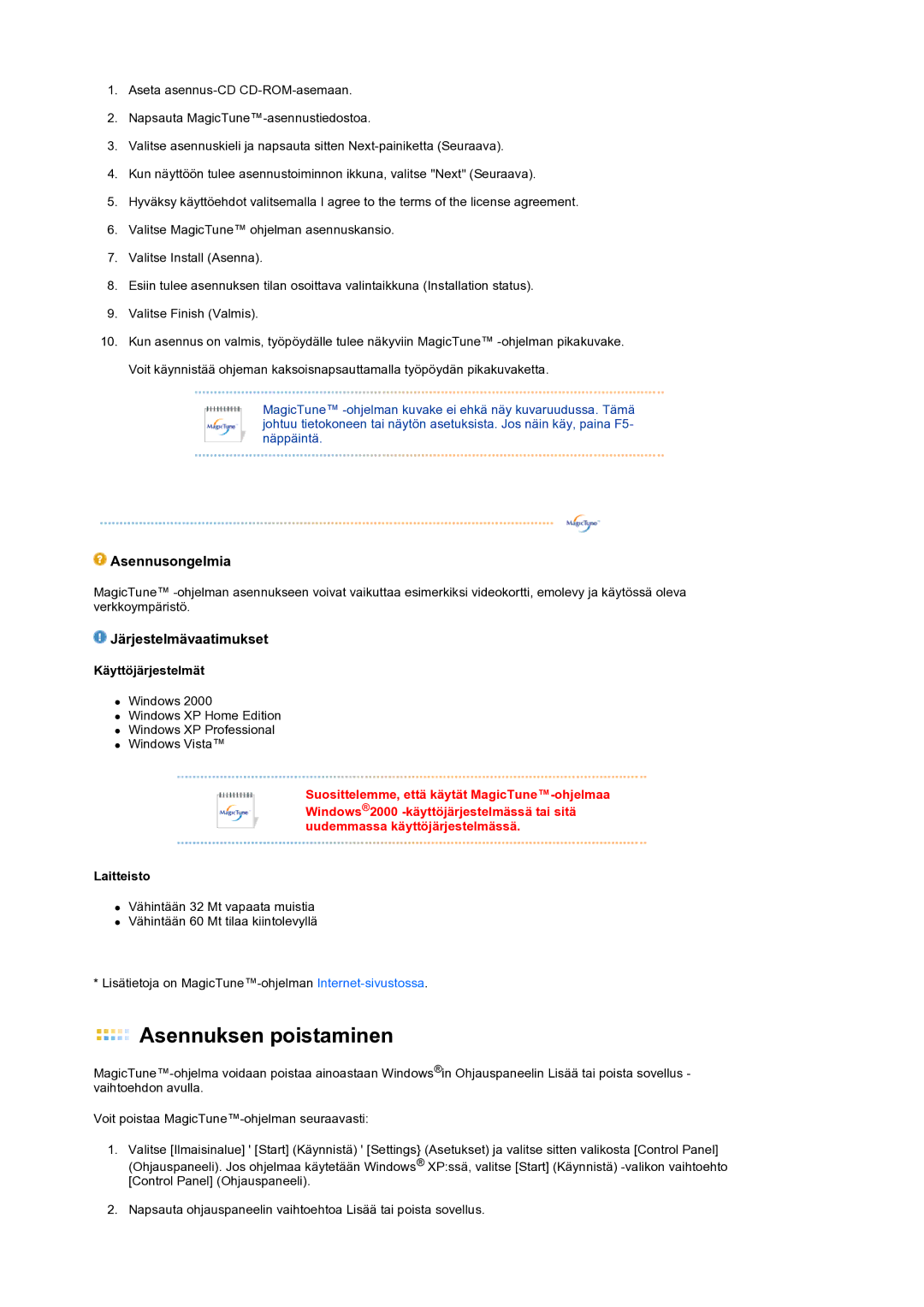 Samsung LS22MEXSFV/EDC manual Asennuksen poistaminen 