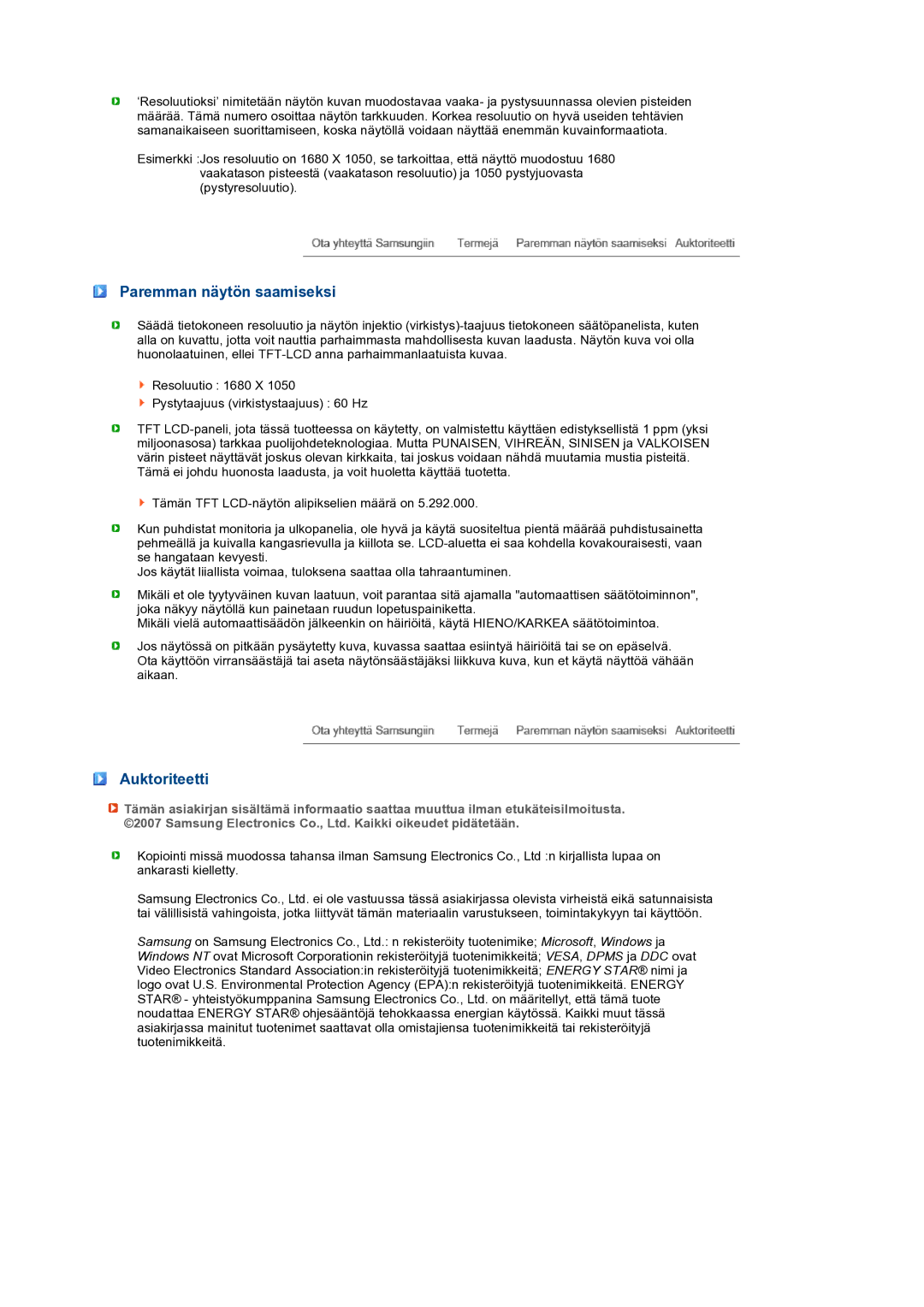 Samsung LS22MEXSFV/EDC manual Paremman näytön saamiseksi, Auktoriteetti 