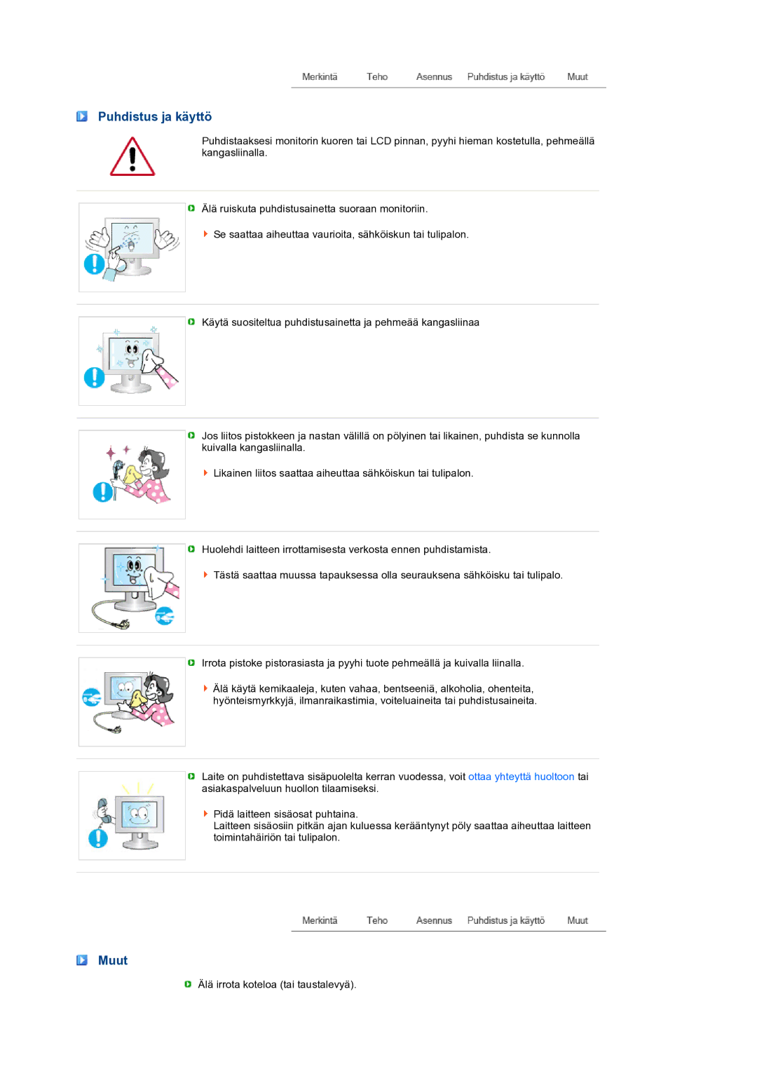 Samsung LS22MEXSFV/EDC manual Puhdistus ja käyttö, Muut 