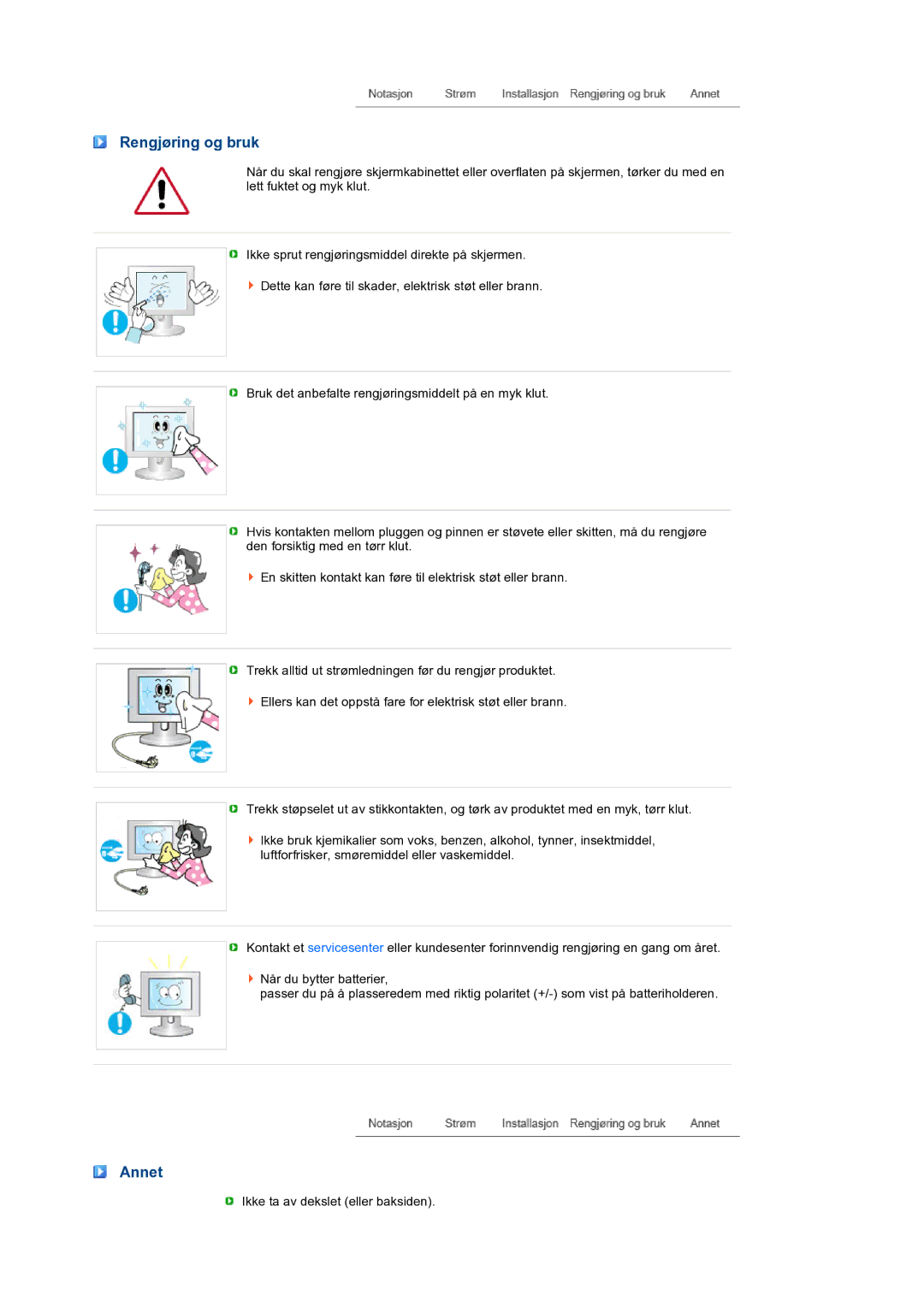 Samsung LS22MEXSFV/EDC manual Rengjøring og bruk, Annet 