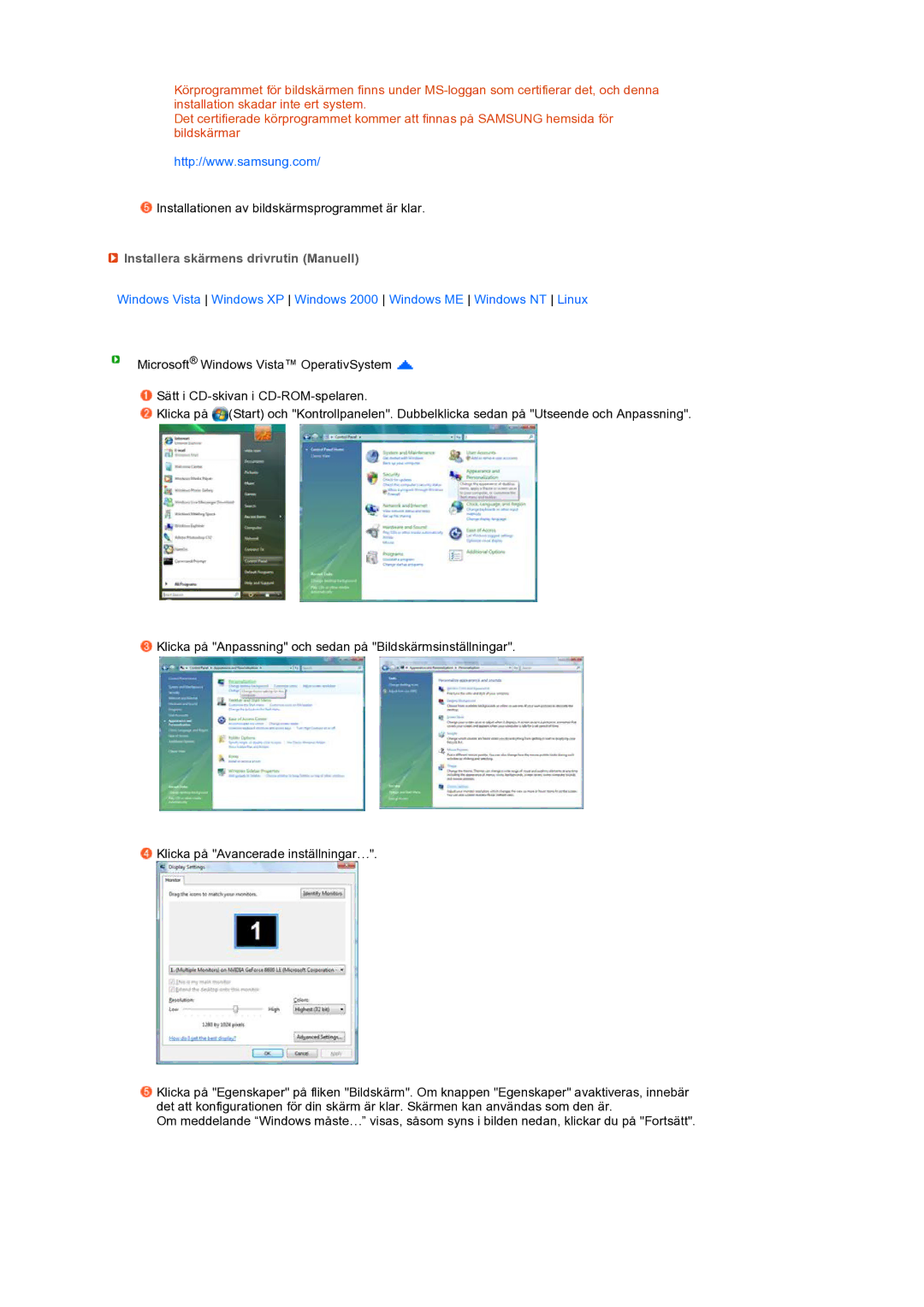 Samsung LS22MEXSFV/EDC manual Installera skärmens drivrutin Manuell 