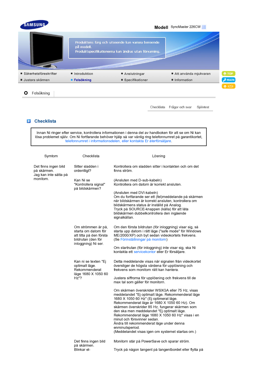 Samsung LS22MEXSFV/EDC manual Checklista 