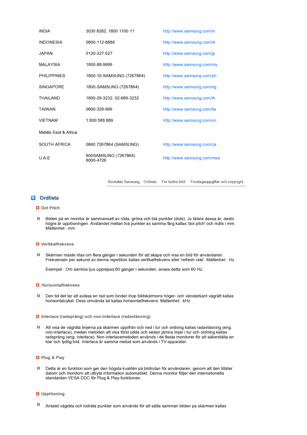 Samsung LS22MEXSFV/EDC manual Ordlista 