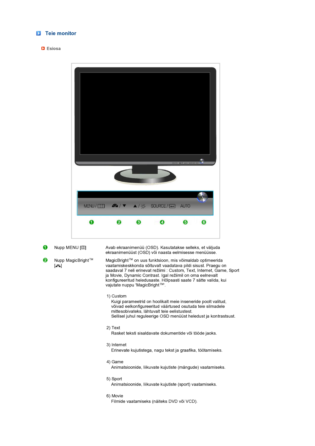 Samsung LS22MEXSFV/EDC manual Teie monitor, Esiosa 