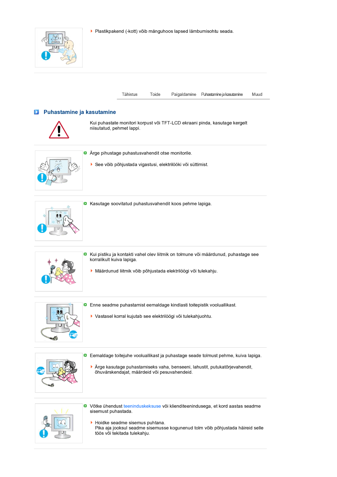 Samsung LS22MEXSFV/EDC manual Puhastamine ja kasutamine 