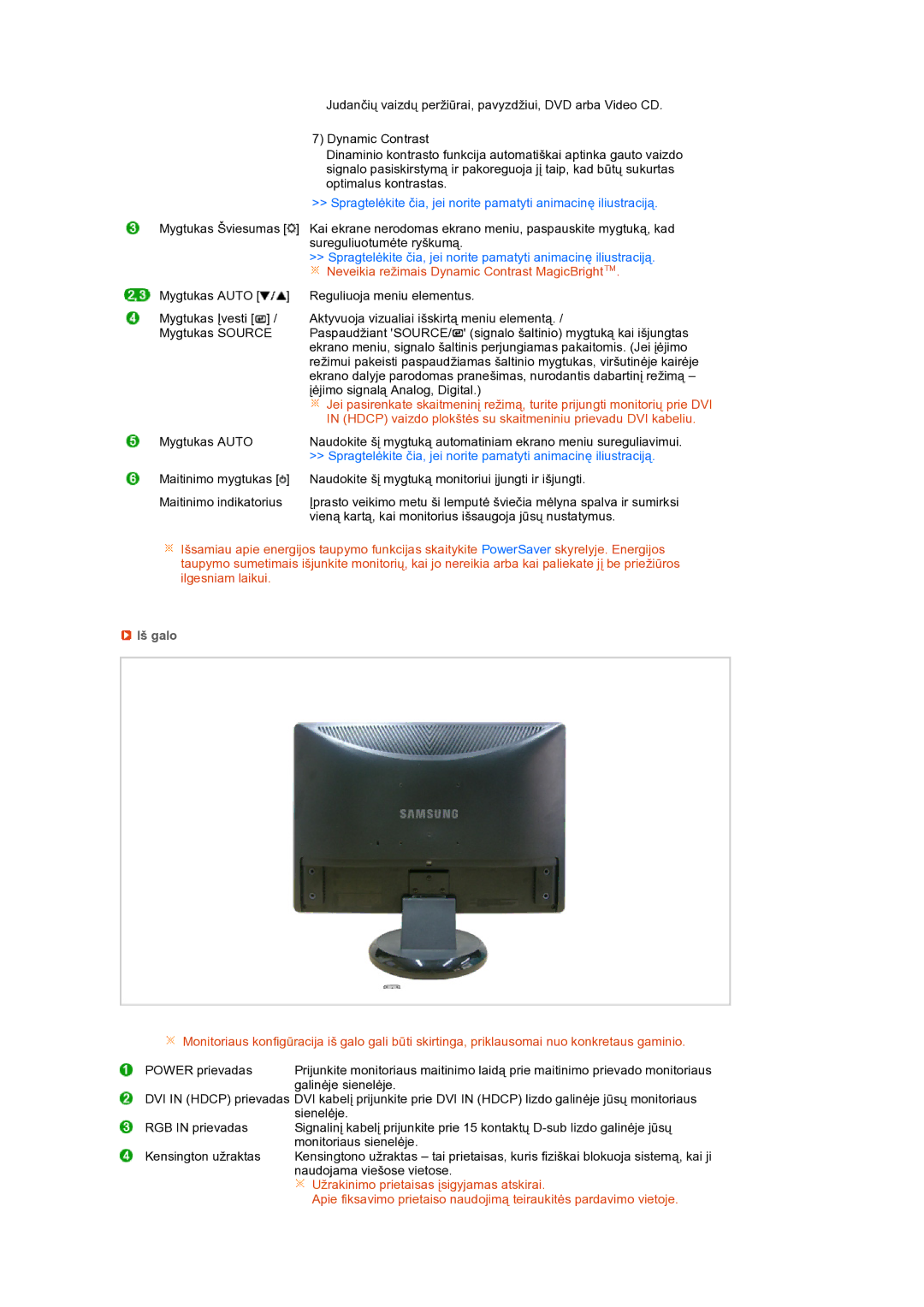 Samsung LS22MEXSFV/EDC manual Hdcp vaizdo plokštės su skaitmeniniu prievadu DVI kabeliu, Iš galo 