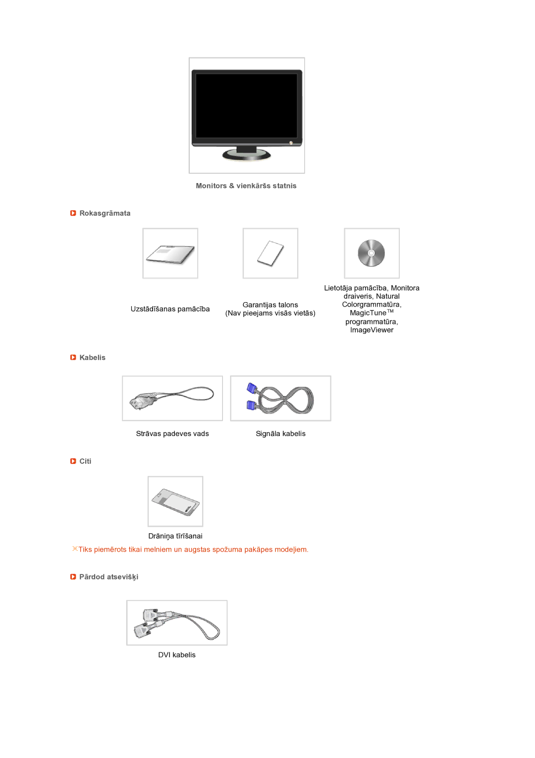 Samsung LS22MEXSFV/EDC manual Monitors & vienkāršs statnis Rokasgrāmata, Kabelis, Citi, Pārdod atsevišķi 