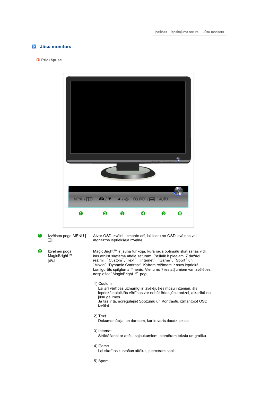 Samsung LS22MEXSFV/EDC manual Jūsu monitors, Priekšpuse 