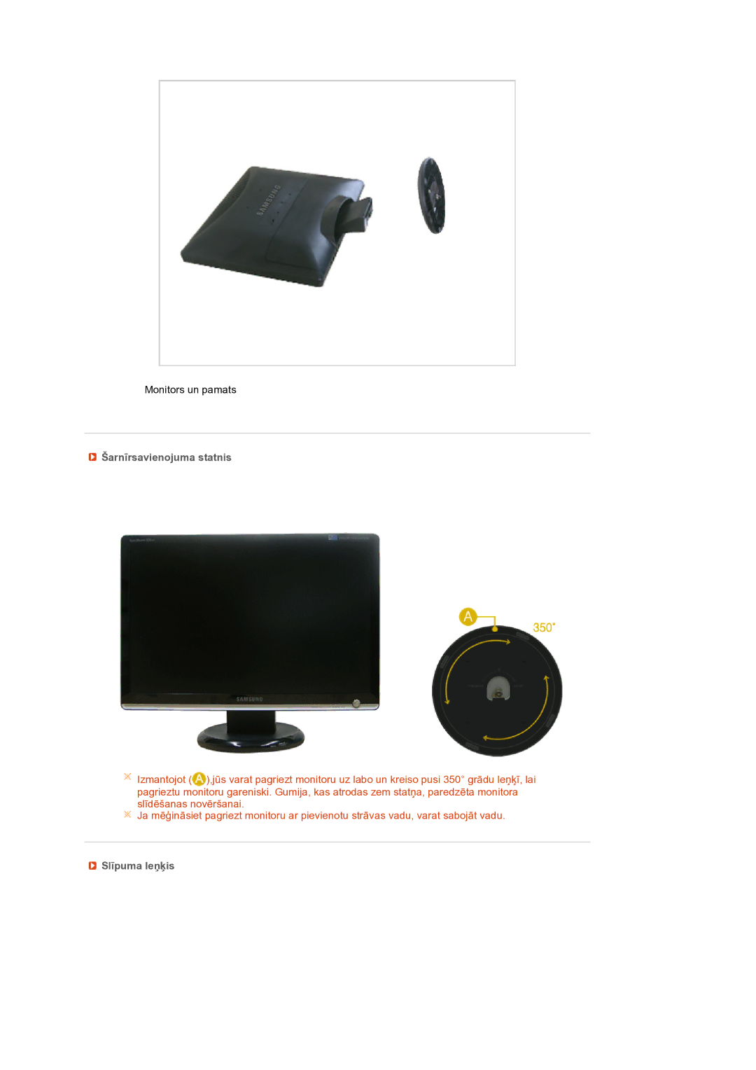 Samsung LS22MEXSFV/EDC manual Šarnīrsavienojuma statnis, Slīpuma leņķis 