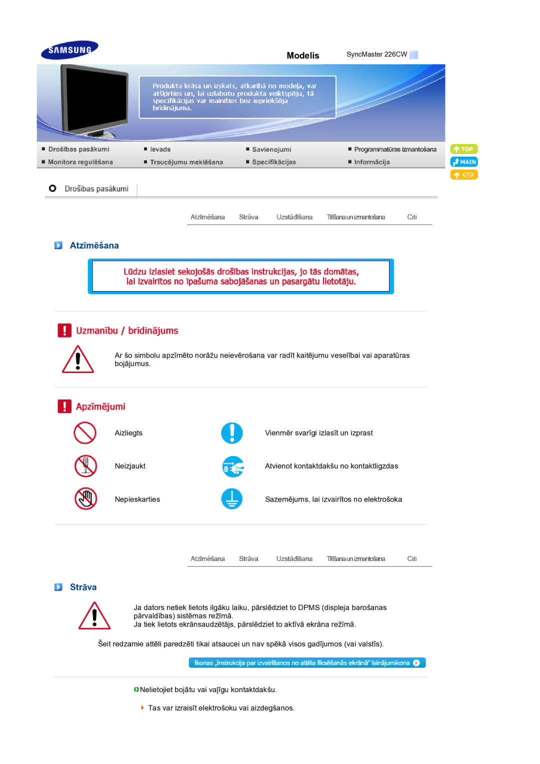 Samsung LS22MEXSFV/EDC manual Atzīmēšana, Strāva 