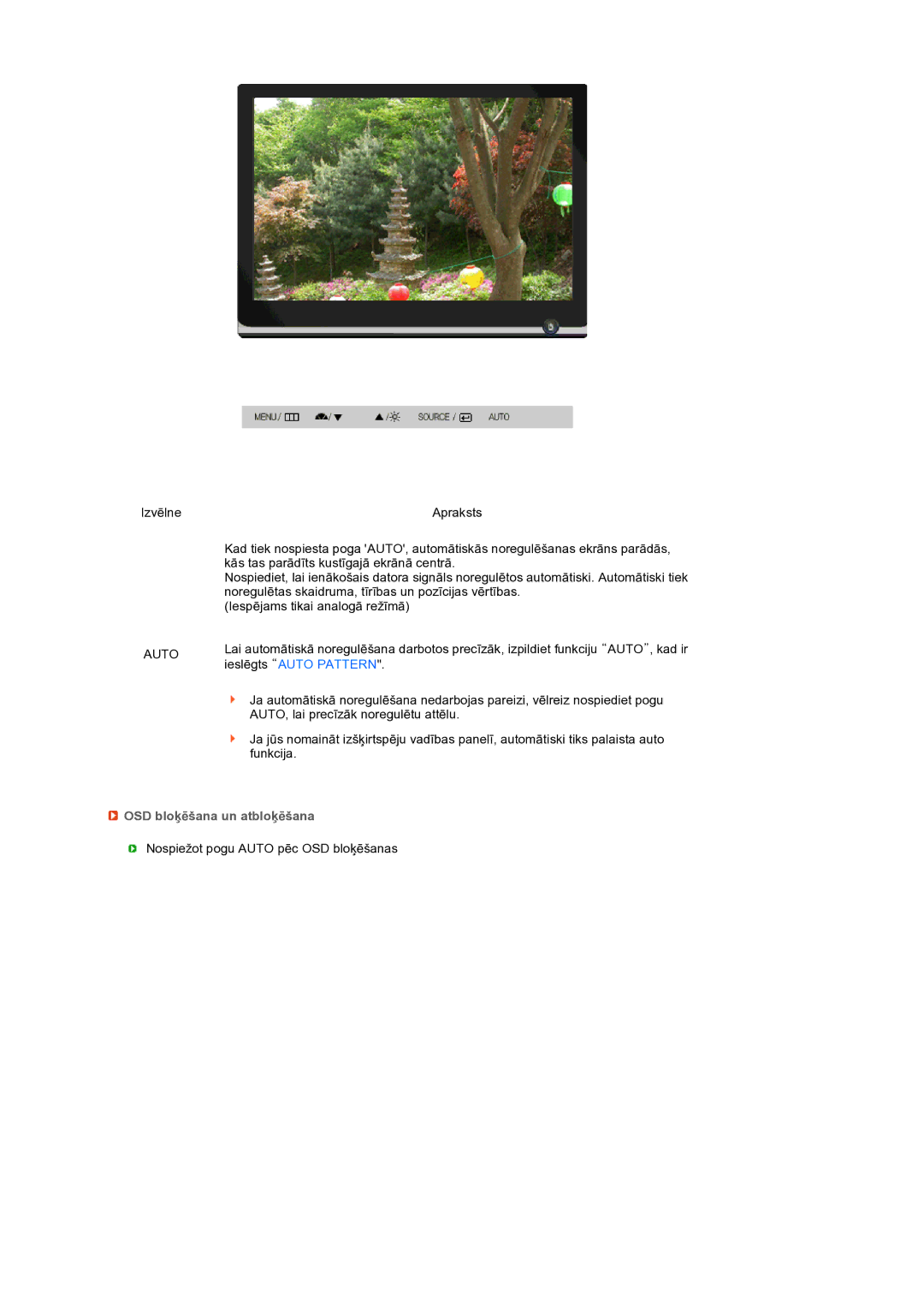 Samsung LS22MEXSFV/EDC manual Auto, OSD bloķēšana un atbloķēšana 