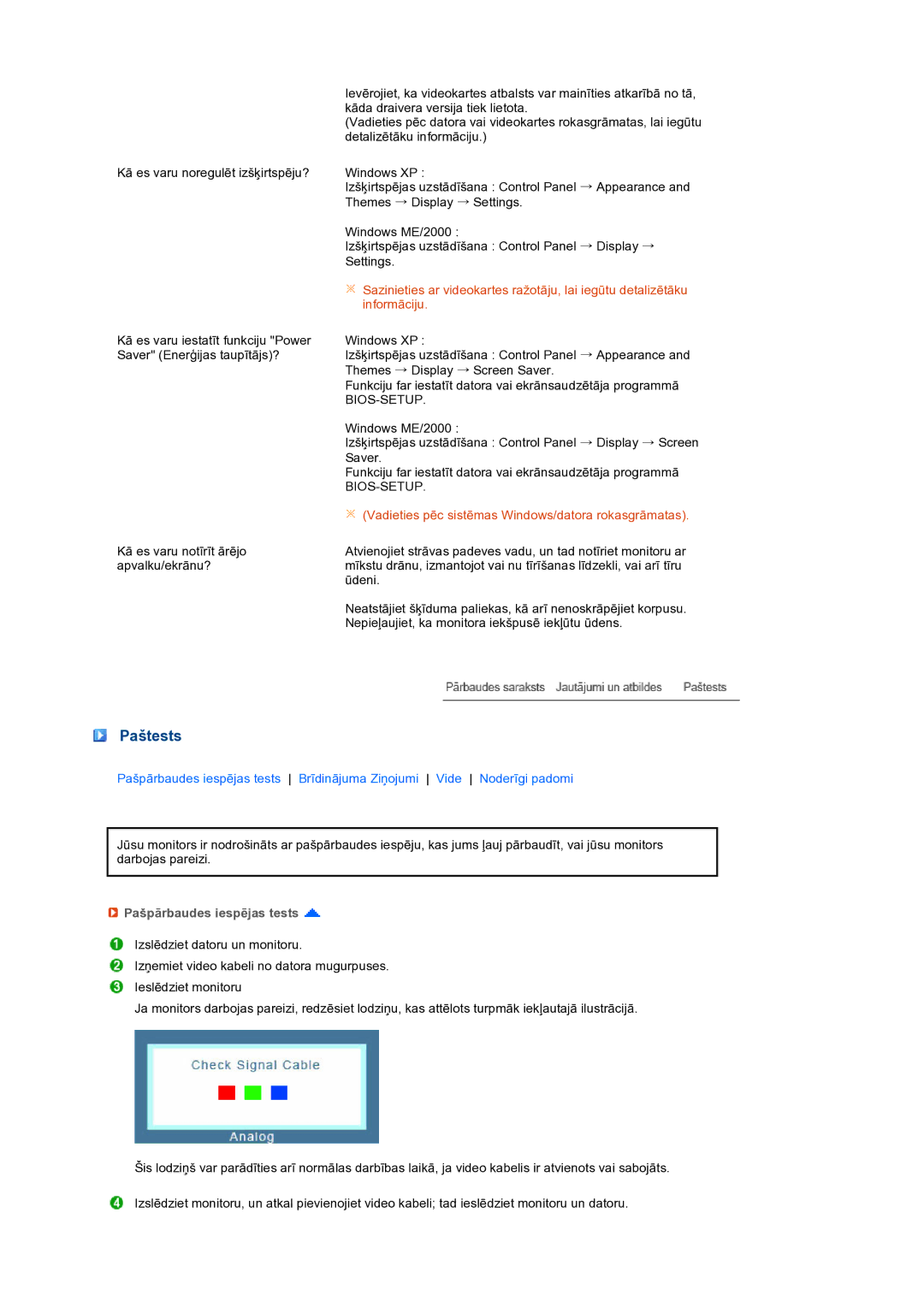 Samsung LS22MEXSFV/EDC manual Paštests, Pašpārbaudes iespējas tests 