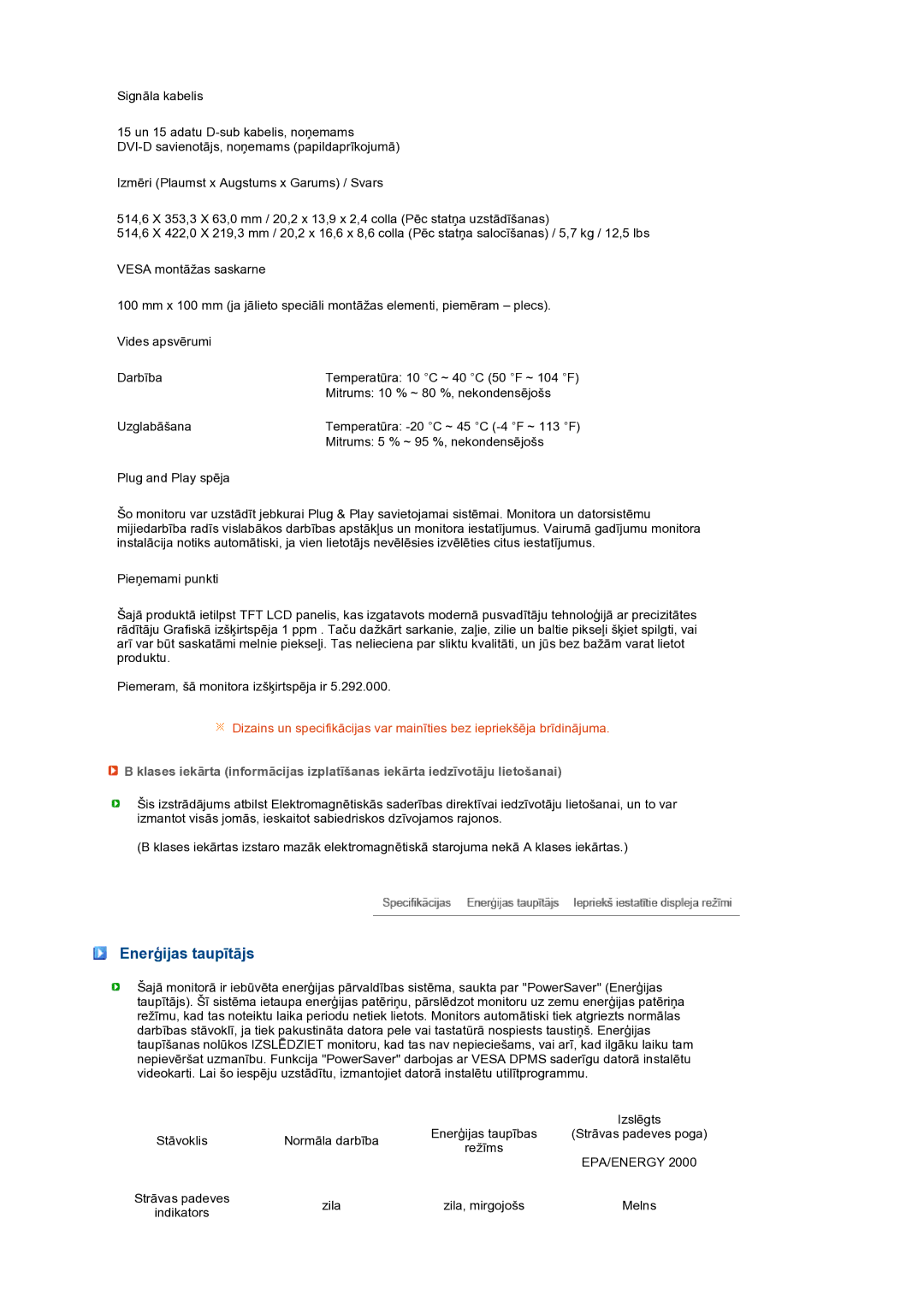 Samsung LS22MEXSFV/EDC manual Enerģijas taupītājs, Epa/Energy 