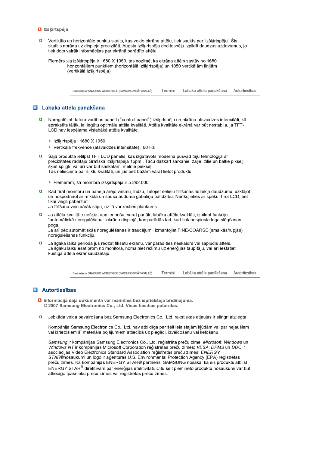 Samsung LS22MEXSFV/EDC manual Labāka attēla panākšana, Autortiesības, Izšķirtspēja 