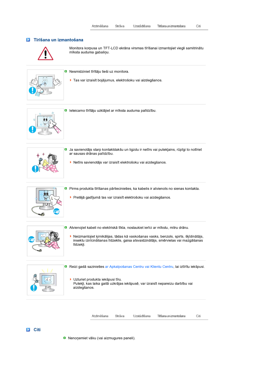 Samsung LS22MEXSFV/EDC manual Tīrīšana un izmantošana, Citi 