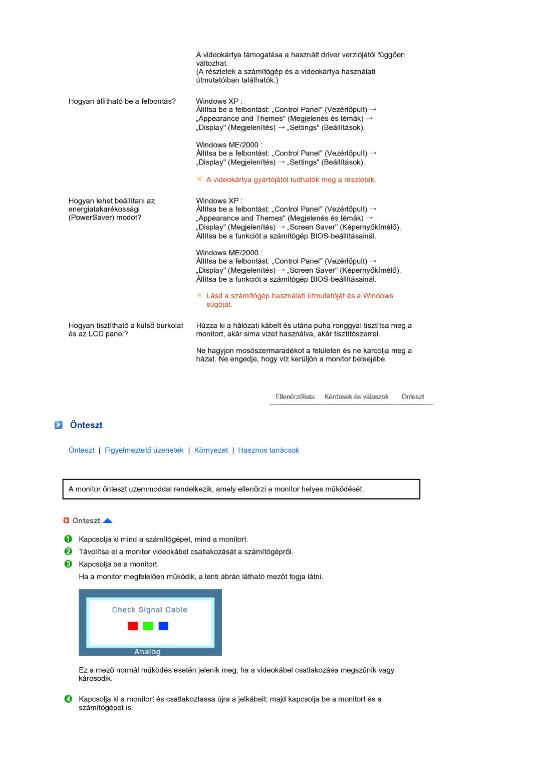 Samsung LS22MEXSFV/EDC manual Önteszt 