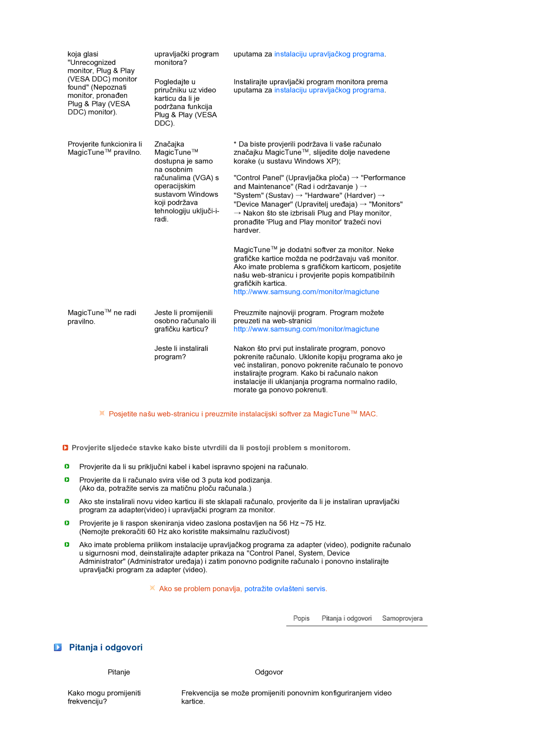 Samsung LS22MEXSFV/EDC manual Pitanja i odgovori, Uputama za instalaciju upravljačkog programa 